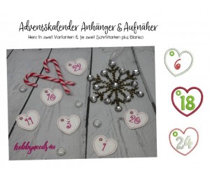 Stickserie - ITH Adventskalender Aufnäher & Anhänger Herz Zahlen